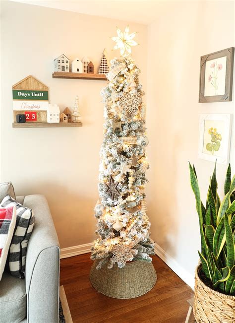 flocked pencil christmas tree decorating ideas